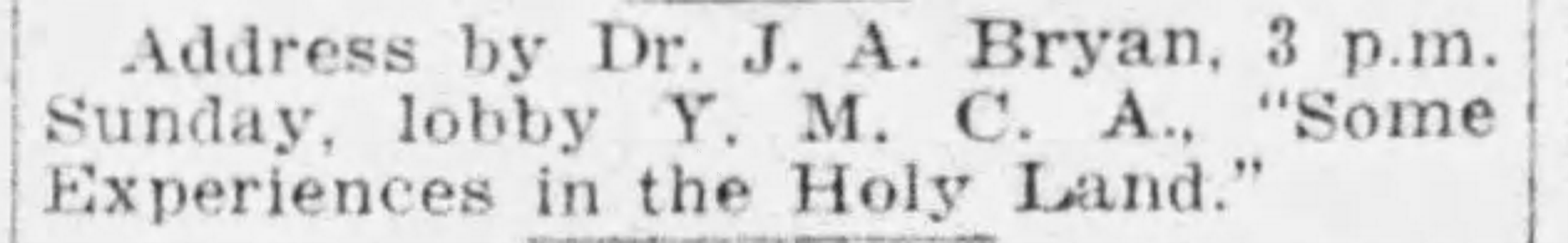 Speaks at YMCA on Holy Land